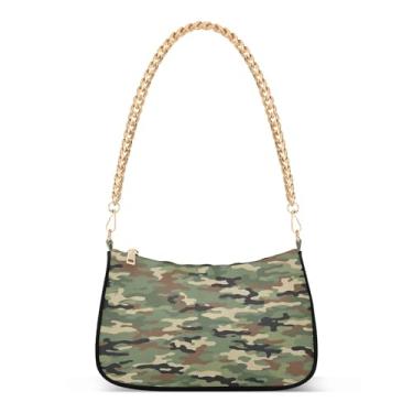 Imagem de Bolsa de ombro clássica de corrente marrom verde camuflada, bolsa feminina Hobo, bolsa média moderna para uso diário e noite