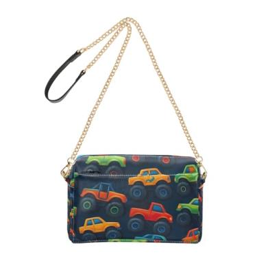 Imagem de Joitme Linda bolsa feminina azul escuro Monster Trucks bolsa transversal alça de couro PU bolsa de ombro bolsa para celular