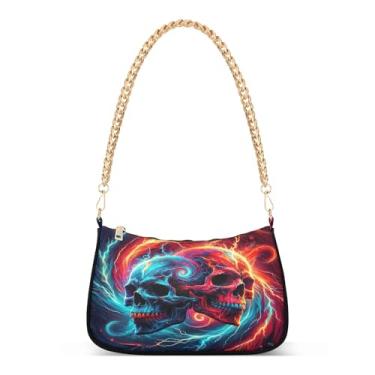 Imagem de Bolsa de ombro de corrente legal com caveiras coloridas de desenho animado, bolsa Hobo moderna para mulheres, bolsa de mão média artística