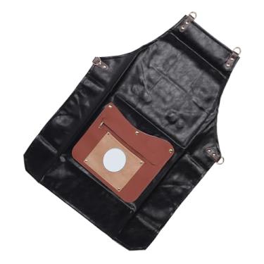 Imagem de Dioche Avental de Barbeiro de Couro PU para Cabeleireiros Profissionais Ferramentas Avental Com 3 Bolsos Grandes para Salão de Beleza Spa Uso Doméstico Unissex Preto 28,74 X 21,65 X