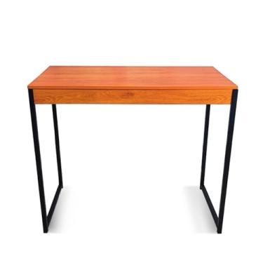 Imagem de Mesa Escrivaninha Industrial Moderna, Tampo MDF Amaderado 90x45x75 cm, Pés em Aço Preto, Design Minimalista, para Home Office e Escritório