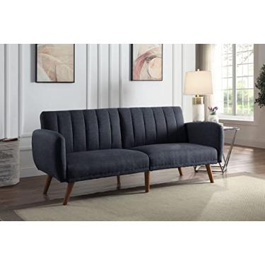 Imagem de Sofá-cama futon conversível moderno, sofá de espuma viscoelástica, tecido de linho adornado com canal Splitback para sala de estar, sala de estar, escritório, quarto de hóspedes (azul) (cinza)