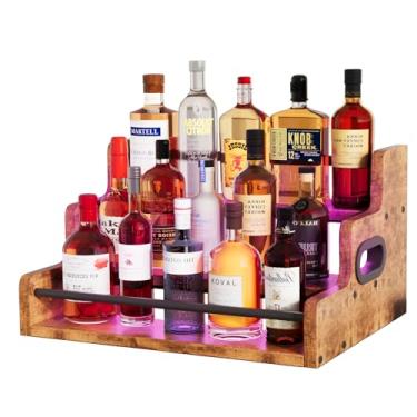 Imagem de Prateleira de exibição de garrafa de licor, rack de exibição de garrafa de vinho com faixa de LED, suporte de prateleira de bar de 3 níveis, suporte de vinho Whisky Spirits para taberna, minibar