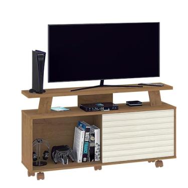 Imagem de Rack Home Theater Rivera Tv Até 55 Polegadas Sala de Estar 1 Porta Flex Marrom Canelato e Off White