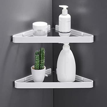 Imagem de Prateleira de chuveiro nórdica prateleira de canto de vidro para banheiro, tripé branco para banheiro, organizador de prateleira de chuveiro