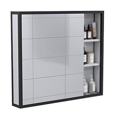 Imagem de Armário de espelho de banheiro de alumínio espacial, armário de armazenamento de medicamentos multiuso montado na parede, espelho prata HD, para cozinha, quarto. (sem barra de toalha 80 x 12 x 70 cm)