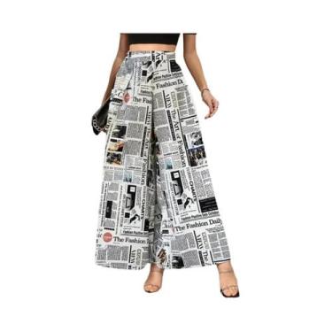 Imagem de Calças Casuais Femininas De Perna Larga Com Estampa Digital 3D, Estilo