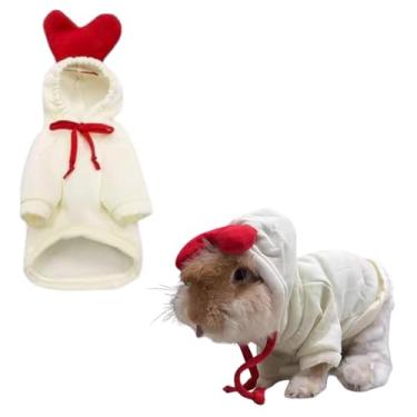 Imagem de Roupas de coelho para animais de estimação, roupas quentes espessas, moletom fofo com estampa de coração, adequado para coelhos, porquinhos-da-índia, furões, filhotes, gatinhos e outros animais de
