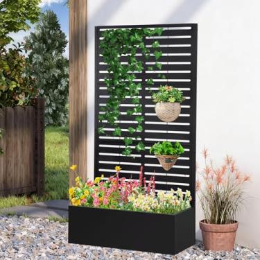 Imagem de Gawicpy Cama de jardim elevada de metal com treliça,