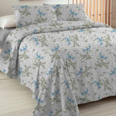 Imagem de Jogo De Cama Solteiro Essenciale 100% Algodão 3 Peças Myosotis Azuis