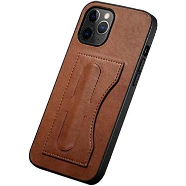 Imagem de BKUANE Capa traseira para telemóvel, capa de cartão, para Apple iPhone 13 Pro (2021) 6,1 polegadas, capa de couro genuíno à prova de choque com suporte oculto (Cor: Marrom)
