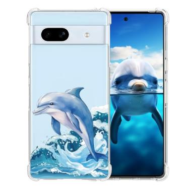 Imagem de YEPO Capa fofa para Google Pixel 7A com estampa de golfinho transparente, à prova de choque, macio, protetor de TPU flexível, design de desenho animado, capas para celular para Google Pixel 7A