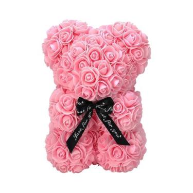 Imagem de Urso De Pelúcia Com Rosa Artificial Eterna De 25m Para Mãe, Dia Das Mã
