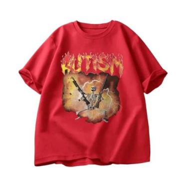 Imagem de Camiseta Gráfica Engraçada De Esqueleto Para Mulheres Autistas, Estilo