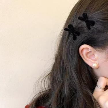 Imagem de 8 peças de grampos de cabelo femininos vermelhos e pretos - franja quebrada fofa e clipes de testa com bordas com babados (preto)