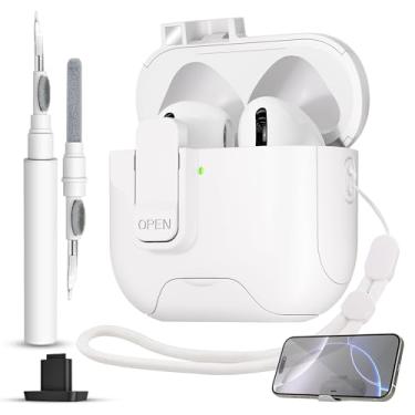 Imagem de Capa para AirPods 4 com trava segura, trava magnética automática com função de suporte de telefone, kit de limpeza de capa protetora rígida à prova de choque para Apple AirPod capa de 4ª geração 2024