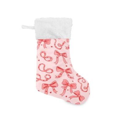 Imagem de Blueangle 1 pacote de meias de Natal com laços de fita de 17,7 polegadas para decorações de festas de fim de ano, suportes de presente e meias (641)