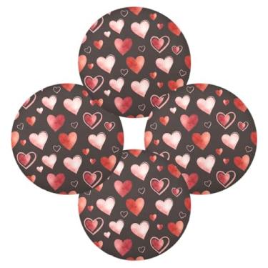 Imagem de Wassud Jogo americano conjunto de 4 tapetes redondos com design de corações para cozinha e jantar, tapetes laváveis e resistentes ao calor, decoração de mesa 39 cm