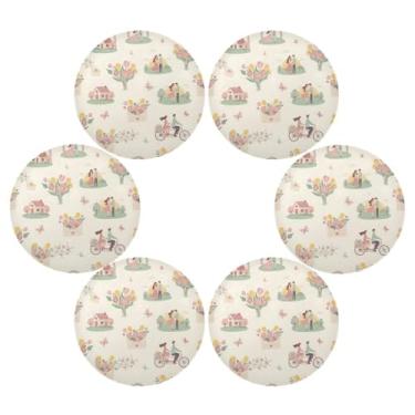 Imagem de Wassud Jogo americano conjunto de 6 tapetes de mesa redondos para casais tulipas para cozinha e jantar tapetes laváveis resistentes ao calor decoração de mesa 39 cm
