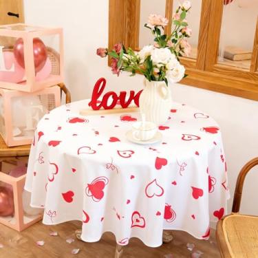 Imagem de MikiUp Toalha de mesa redonda para Dia dos Namorados – Toalha de mesa decorativa com coração de amor, capa de mesa de tecido impermeável e lavável para festas de fim de ano, rosa 152 cm