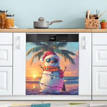 Imagem de xigua Linda capa magnética de boneco de neve de Natal, adesivos magnéticos decorativos antiarranhões para painel de geladeira e lava-louças, decoração personalizada de cozinha doméstica 58 x 66 cm