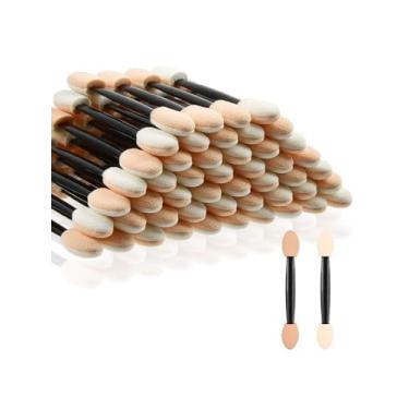 Imagem de 50 pincéis de sombra dupla face, aplicadores de sombra descartáveis de 6 cm, aplicadores de sombra de olhos, aplicador de pincel de maquiagem
