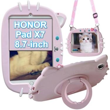 Imagem de YeaQuelior Capa infantil compatível com Honor Pad X7 2025 2025, à prova de choque [suporte dobrável com alça giratória 360] [alça de ombro] capa fofa de gato para meninos e meninas.