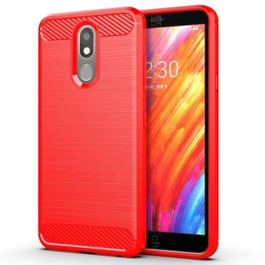 Imagem de Capa para LG Aristo 4 Plus Capa,Material de fibra de carbono,Macio antiderrapante,anti-óleo,Proteção total de capa de telefone compatível com LG Aristo 4 Plus-Red