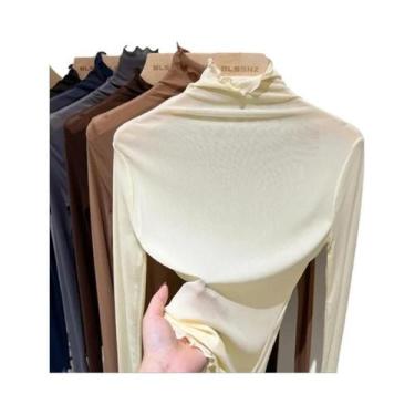 Imagem de Blusa Feminina De Manga Longa Preta Em Tule Transparente Sexy Estilo P