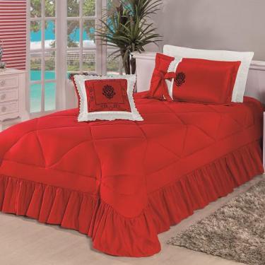 Imagem de Kit Cobre Leito Casal King Esplendore Bordado 7 Peças Colcha Vermelho 