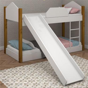 Imagem de Beliche Infantil Soft Branco E Mel Com Escorregador