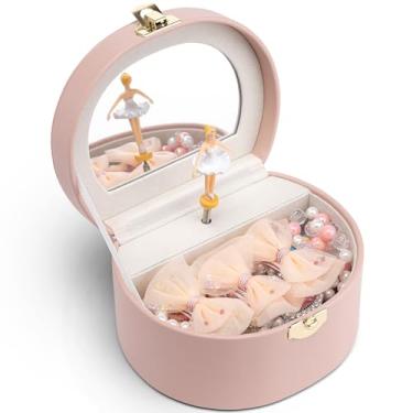 Imagem de Vlando Caixa de joias musical para meninas, caixa de música infantil pequena com bailarina para decoração de quarto de festa, presente de dia a dia para meninas - rosa