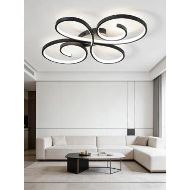 Imagem de Luminária de teto LED moderna, 48W, dimerizável, 4000LM, super brilhante, com controle remoto e regulagem de intensidade (3000K-6000K), para quarto, sala de estar e cozinha (preta)