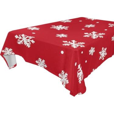 Imagem de Blueangle Toalha de mesa branca com flocos de neve – Toalha de mesa retangular de poliéster impermeável e resistente a manchas para ambientes internos e externos, 152 x 304 cm (735)