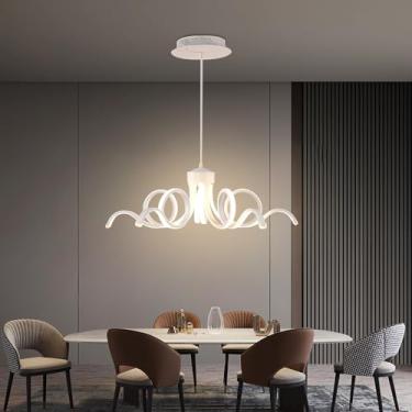 Imagem de Lustre LED moderno para sala de jantar, com luz pendente dimerizável e controle remoto. Ideal para sala de estar, quarto, mesa de jantar e ilha de cozinha.