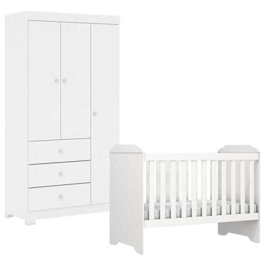 Imagem de Berço Americano Mini Cama Mel Guarda Roupa Duda 3 Portas Branco Brilho - Phoenix Baby
