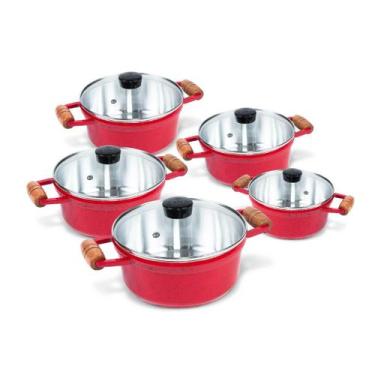 Imagem de Jogo De Panela Cava 5 Peças Alça Madeira