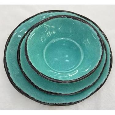 Imagem de Jogo de Pratos de Melamina com Textura Envelhecida – 3 Tamanhos (17.50/23.00/27.30cm), Ideal para Refeições Domésticas e Eventos Casuais (Verde Escuro,1 kit com 3 unidade)