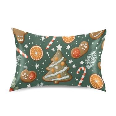 Imagem de Blueangle Fronha de cetim de biscoitos de Natal para cabelo e pele, fronha de seda, tamanho padrão (51 x 66 cm) - Capas de almofada de cetim com fecho de envelope (74)