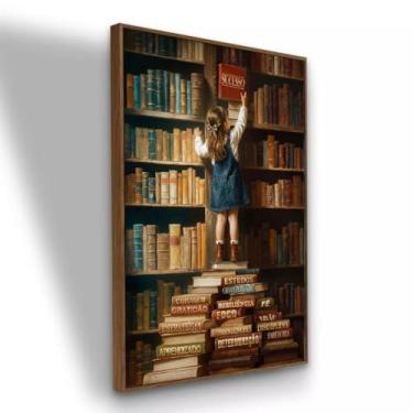 Imagem de Quadro Canvas Estudo Foco Educação Livros Conhecimento e Sucesso 120x80 cm com Moldura Avelã