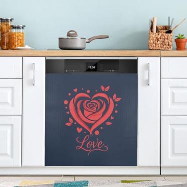 Imagem de ATTX Capa magnética para lava-louças com coração rosa | Adesivo decorativo de eletrodomésticos de 58 x 66 cm para armários domésticos e eletrodomésticos #355