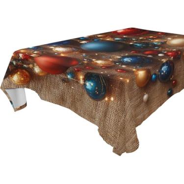 Imagem de Blueangle Toalha de mesa de bola de Natal – Toalha de mesa retangular de poliéster impermeável e resistente a manchas para ambientes internos e externos, 137 x 182 cm (122)