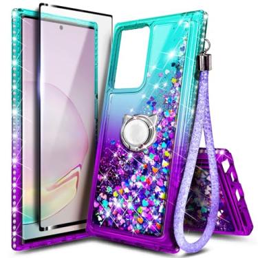Imagem de Capa NGB projetada para Samsung Galaxy S20 Ultra e S20 Ultra 5G, Aqua/Roxo | Capa fofa com glitter líquido brilhante para mulheres, meninas e crianças | com protetor de tela, suporte de anel e cordão