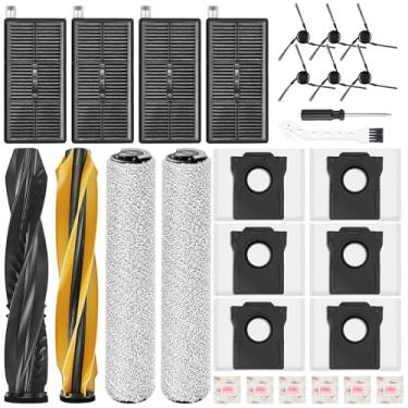 Imagem de 28 peças de reposição para aspirador de pó robô DREAME Aqua10 Ultra Roller, 1 par de escovas principais, 2 esfregões de rolo, 4 filtros, 6 escovas laterais, sacos de poeira e tablets perfumados, 1