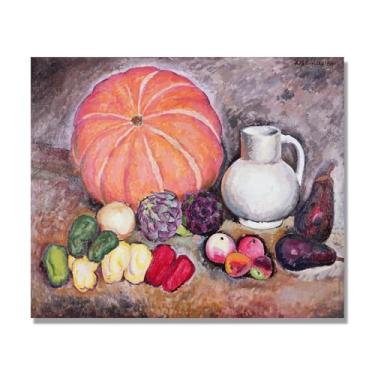 Imagem de Arte em tela vintage de frutas mortas, pintura clássica de cozinha country, decoração de parede de casa de fazenda quente para sala de jantar e cozinha. A14. 60 x 72 cm-23,6 x 28,3 pol. Somente tela