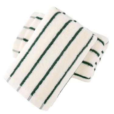 Imagem de YiLUOMO Toalhas de mão de banheiro Pacote com 2 - Toalhas macias e absorventes de secagem rápida 100% algodão com base branca com padrão de listras verdes, 33 x 73 cm