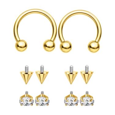 Imagem de OUFER Anéis de nariz de septo de ferradura 16G/18G - 2 peças joias de piercing de nariz roscadas internamente, aço cirúrgico 316L anéis de lábio preto concha cartilagem hélice piercing joias
