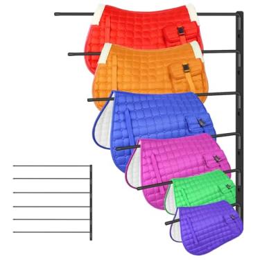 Imagem de Zwinz Suporte de almofada de sela, suporte de cobertor de cavalo montado na parede de 180 graus com 6 braços extralongos bem espaçados, suporte de cobertor de cavalo para vários acessórios