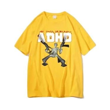 Imagem de Camiseta Oversized Unissex Com Estampa De Esqueleto Meme ADHD, Humor C