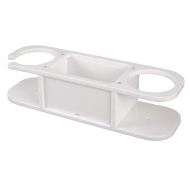 Imagem de Suporte de copo universal Marine para 2 bebidas com armazenamento central, acessórios de console central de polietileno branco para uso externo, fita 3M e parafusos